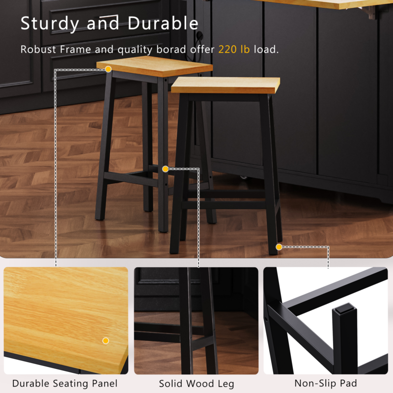 K&K Solid Wood Bar Stools (Not Cheap Iron), 25.6" Tall Set of 2 Bar Chairs, Kitchen Counter Stools with Footrests, Farmhouse Stools for Dining Room, Kitchen, Counter - Image 6