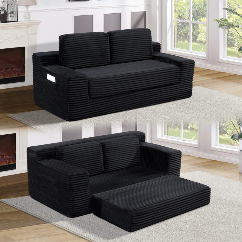 Corduroy Cloud Double Sofa, 2-in-1 Convertible Sofa Bed, Comfortable Boneless Double Sofa, Suitable for Living Room, Apartment, Small Space Grey - Image 13