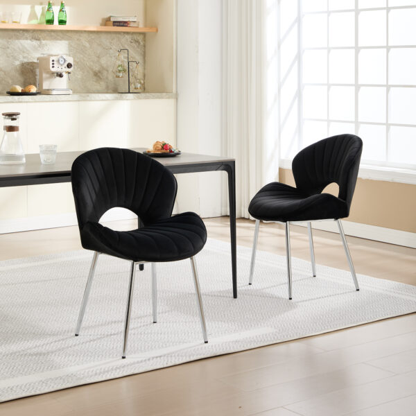 Modern Design Chair Back Hollow, 21.6-inch Enlarged Seat Surface With Silver Legs ,Set of 2