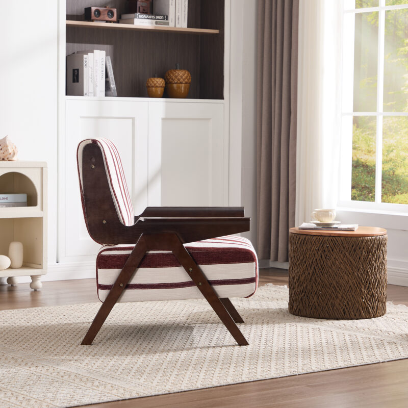 Modern armchair Widened armrests on both sides Solid wood legs Comfortable to sit on, casual reading chair, living room, bedroom, office Black and white stripes(One Pack) - Image 13