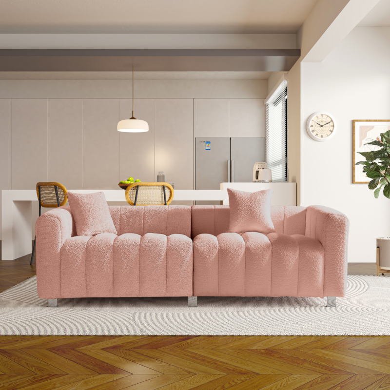87.4'' Premium Velvet Sofa 3-Seater Loveseat, Modern Bubble Upholstered Couch with Metal Base Legs and 2 Pillows for Living Room, Bedroom - Image 6