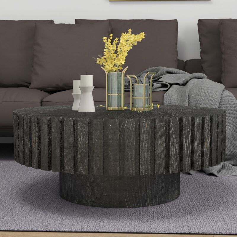 Modern minimalist circular coffee table 31.4'' with natural wood texture, stable and durable, enhancing spatial aesthetics suitable for living rooms, study rooms and offices - Image 8