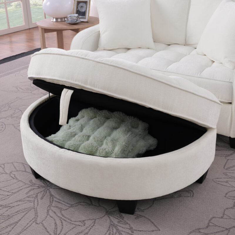 Two-seater sofa, double sofa chaise longue, with irregular armrests and backrests, footrest with storage space, comes with two small throw pillows, suitable for living room and bedroom - Image 7