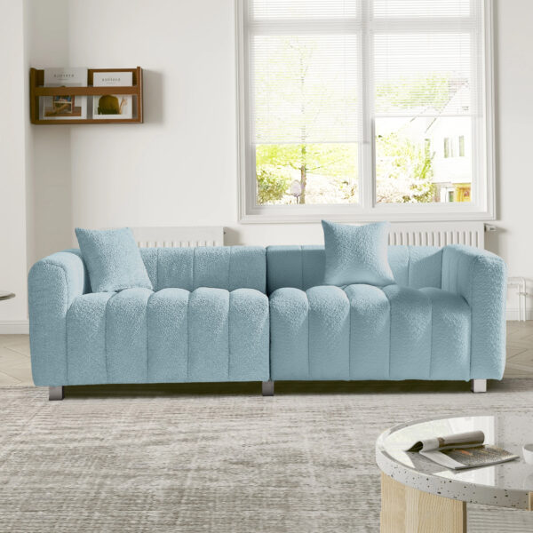 87.4'' Premium Velvet Sofa 3-Seater Loveseat, Modern Bubble Upholstered Couch with Metal Base Legs and 2 Pillows for Living Room, Bedroom
