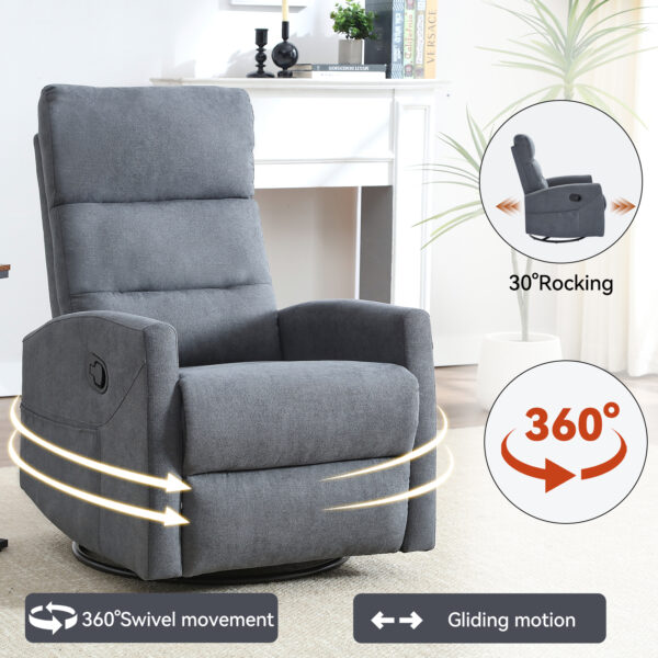 Manual Recliner Chair with Rocker and Swivel in Fabric for Living Room