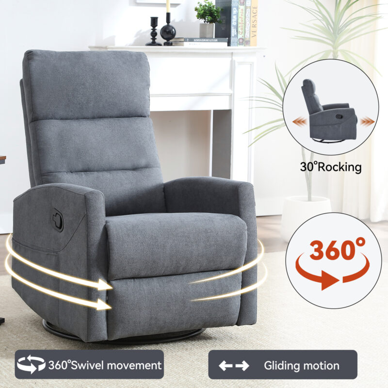 Manual Recliner Chair with Rocker and Swivel in Fabric for Living Room - Image 2