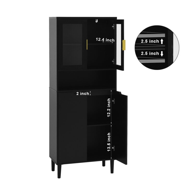 Tempered Glass Door Tall Storage Bookcase with adjustable board, 4 doors MDF painting finished cabinet, Green, Living room Bedroom storage - Image 14