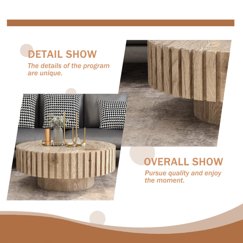 Modern minimalist circular coffee table 31.4'' with natural wood texture, stable and durable, enhancing spatial aesthetics suitable for living rooms, study rooms and offices - Image 6