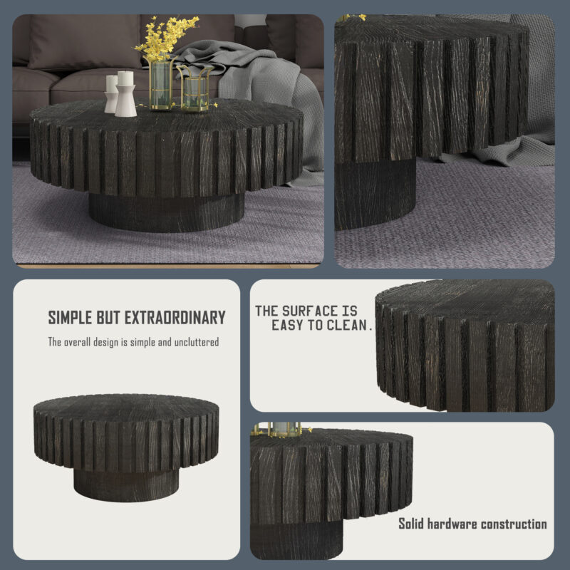 Modern minimalist circular coffee table 31.4'' with natural wood texture, stable and durable, enhancing spatial aesthetics suitable for living rooms, study rooms and offices - Image 13