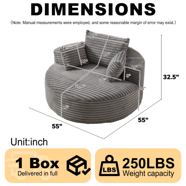 55'L Corduroy Sponge single sofa,No Assembly Required,Fluffy Modern Sleeper Chair for Living room, Bedroom, Lounge and Projection Room(Not a swivel chair.)