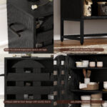 Buffet Cabinet with Storage: 44.49"Black Woven Door Accent Cabinets,with Arched Doors,with Multi layer Adjustable,with Metal Leg,woven door and drawer - for Kitchen Living Dining Room Entryway - Image 4