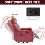 Red Faux Leather Heat Massage Manual Recliner Chair with Rocker and Swivel for Living Room - Image 24