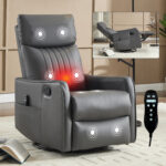 Red Faux Leather Heat Massage Manual Recliner Chair with Rocker and Swivel for Living Room - Image 16