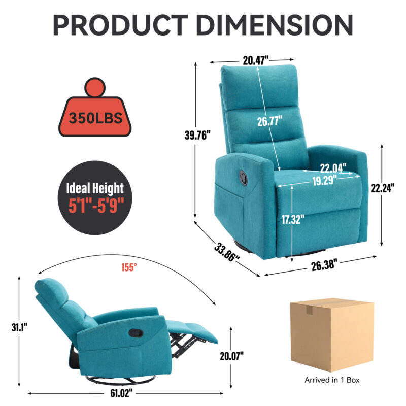 Manual Recliner Chair with Rocker and Swivel in Fabric for Living Room - Image 11