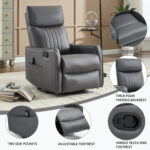 Red Faux Leather Heat Massage Manual Recliner Chair with Rocker and Swivel for Living Room - Image 19