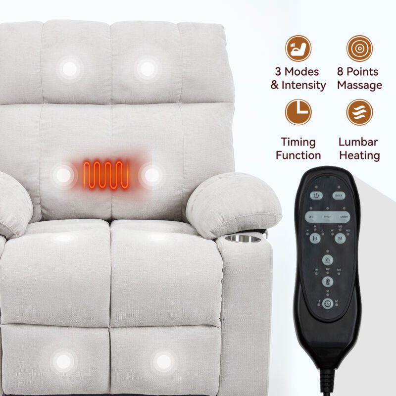 Grey Dual Motor Infinite Position Up to 350 LBS Chenille Power Lift Recliner Chair, Heavy Duty Motion Mechanism with 8-Point Vibration Massage and Lumbar Heating, Dual Cup Holders - Image 6