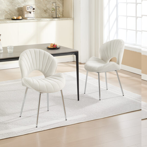 Modern Design Chair Back Hollow, 21.6-inch Enlarged Seat Surface With Silver Legs ,Set of 2