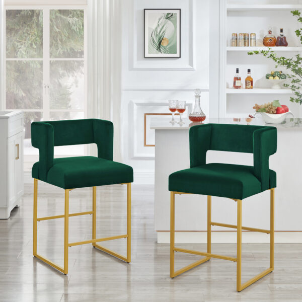 Modern Fashion Counter Height Stool With Square Open Backrest and Sturdy Iron Legs, Set of 2 Versatile Bar Chair