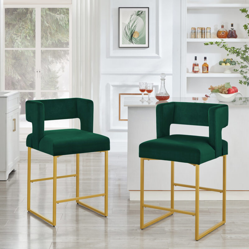 Modern Fashion Counter Height Stool With Square Open Backrest and Sturdy Iron Legs, Set of 2 Versatile Bar Chair - Image 3