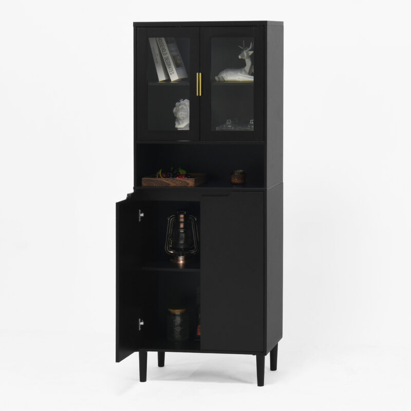 Tempered Glass Door Tall Storage Bookcase with adjustable board, 4 doors MDF painting finished cabinet, Green, Living room Bedroom storage - Image 12