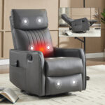 Red Faux Leather Heat Massage Manual Recliner Chair with Rocker and Swivel for Living Room - Image 18