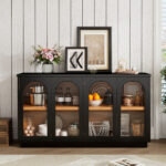 TREXM 4-Door Large Storage Buffet Cabinet with Glass Doors, Arched Cabinet with Adjustable Shelves for Kitchen, Dining Room and Living Room - Image 17