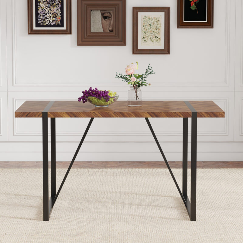 Rustic Industrial Rectangular Wood Dining Table For 4-6 Person, With 1.5" Thick Engineered Wood color Tabletop and Black Metal Legs,Desk For Kitchen Dining Living Room - Image 11