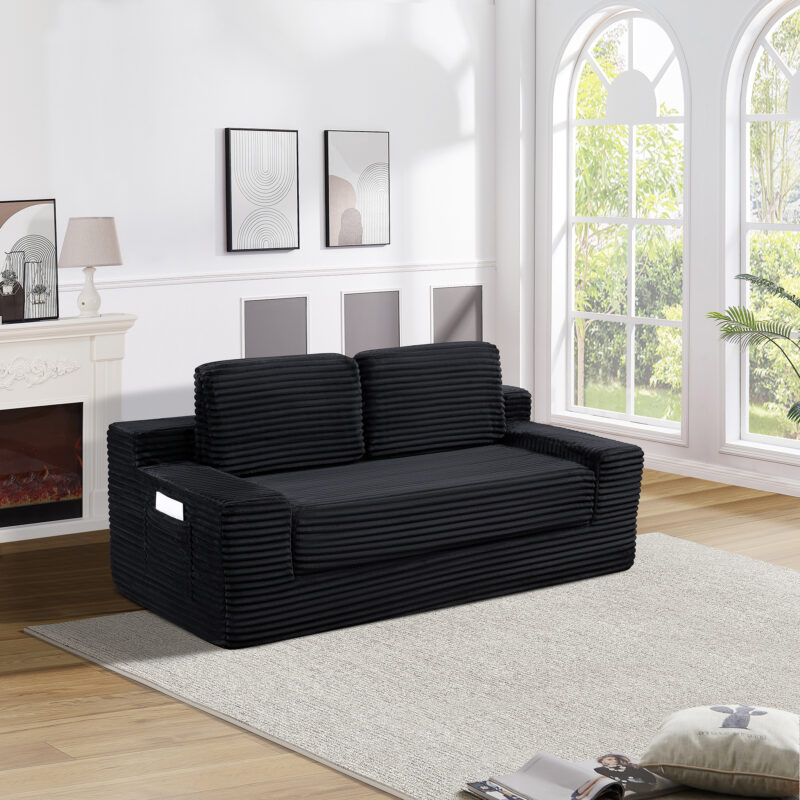 Corduroy Cloud Double Sofa, 2-in-1 Convertible Sofa Bed, Comfortable Boneless Double Sofa, Suitable for Living Room, Apartment, Small Space Grey - Image 15