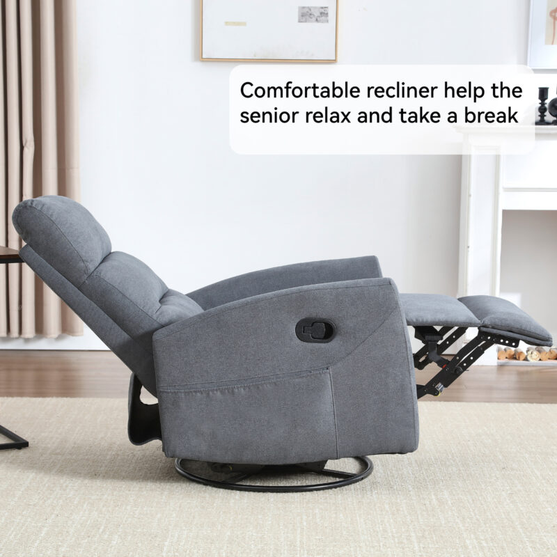 Manual Recliner Chair with Rocker and Swivel in Fabric for Living Room - Image 5