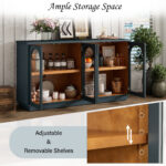 TREXM 4-Door Large Storage Buffet Cabinet with Glass Doors, Arched Cabinet with Adjustable Shelves for Kitchen, Dining Room and Living Room - Image 4