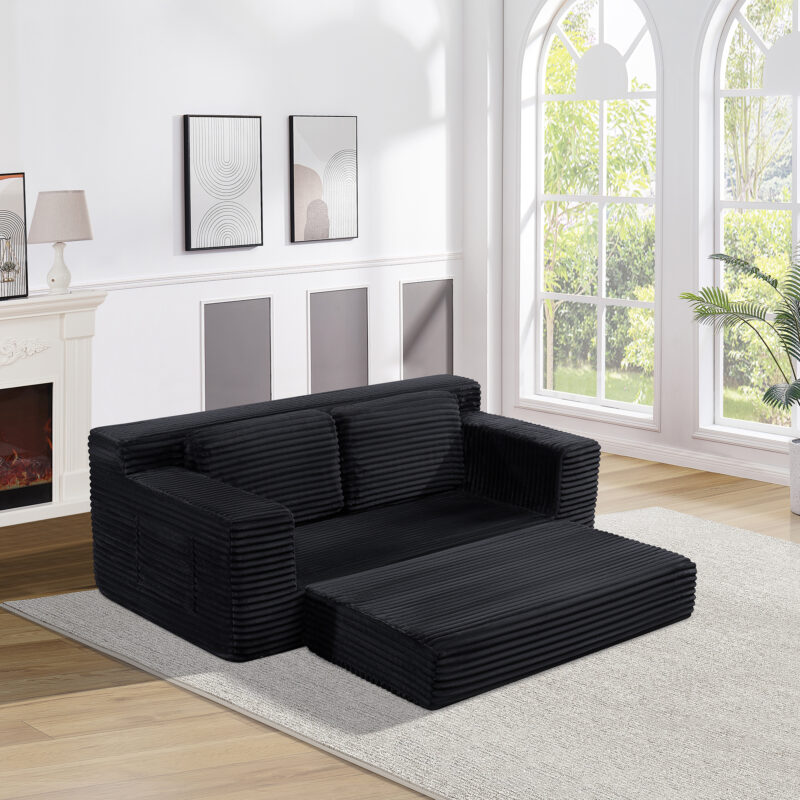 Corduroy Cloud Double Sofa, 2-in-1 Convertible Sofa Bed, Comfortable Boneless Double Sofa, Suitable for Living Room, Apartment, Small Space Grey - Image 9
