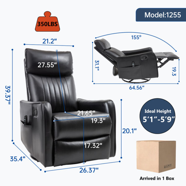 Red Faux Leather Heat Massage Manual Recliner Chair with Rocker and Swivel for Living Room