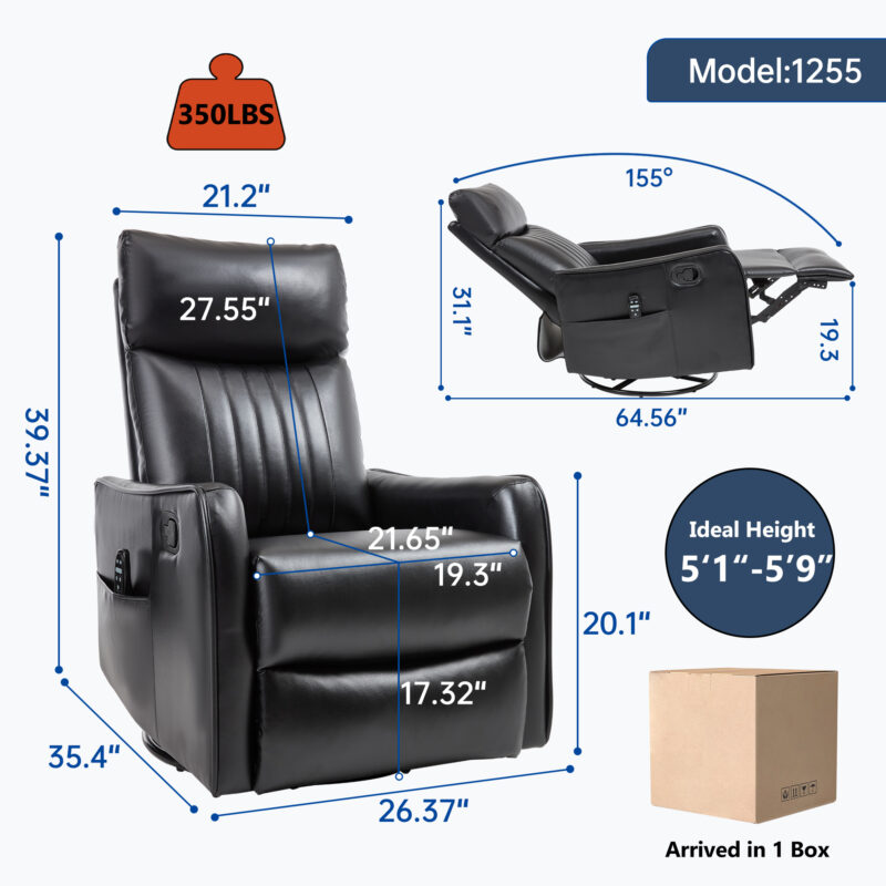 Red Faux Leather Heat Massage Manual Recliner Chair with Rocker and Swivel for Living Room - Image 3