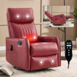 Red Faux Leather Heat Massage Manual Recliner Chair with Rocker and Swivel for Living Room - Image 27