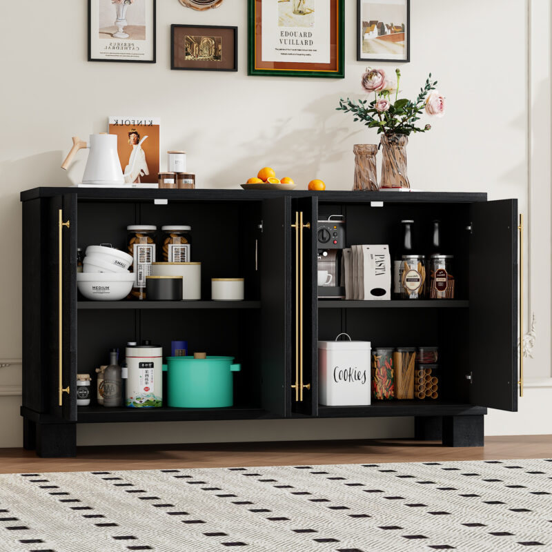 TREXM Sideboard Buffet Cabinet with Storage, Wood Sideboard with Adjustable Shelves and Gold Handles for Kitchen, Dining Room and Living Room - Image 8