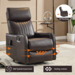 Red Faux Leather Heat Massage Manual Recliner Chair with Rocker and Swivel for Living Room - Image 12