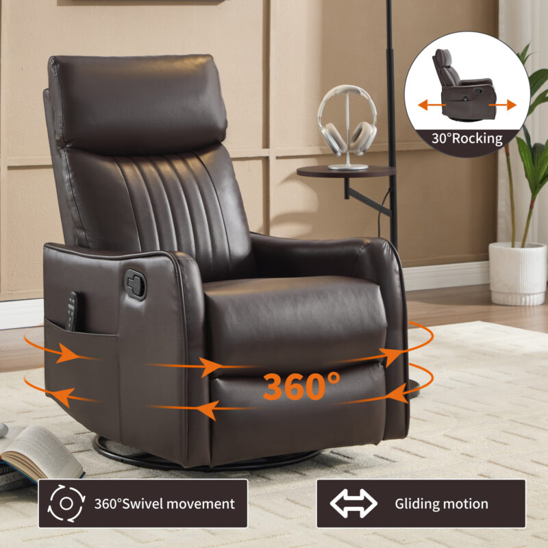 Red Faux Leather Heat Massage Manual Recliner Chair with Rocker and Swivel for Living Room - Image 12