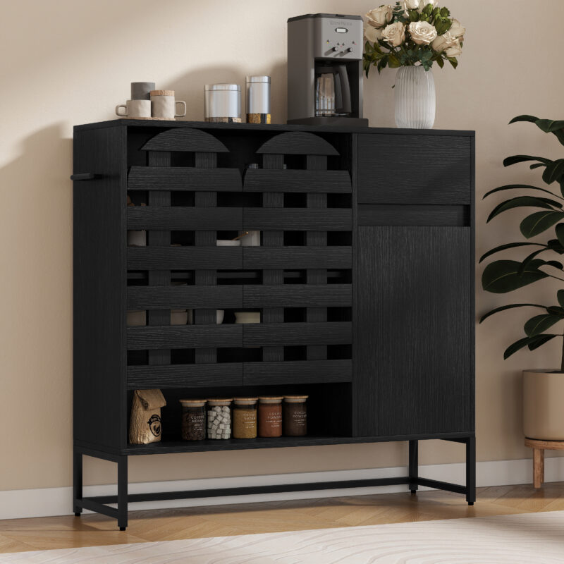 Buffet Cabinet with Storage: 44.49"Black Woven Door Accent Cabinets,with Arched Doors,with Multi layer Adjustable,with Metal Leg,woven door and drawer - for Kitchen Living Dining Room Entryway - Image 5