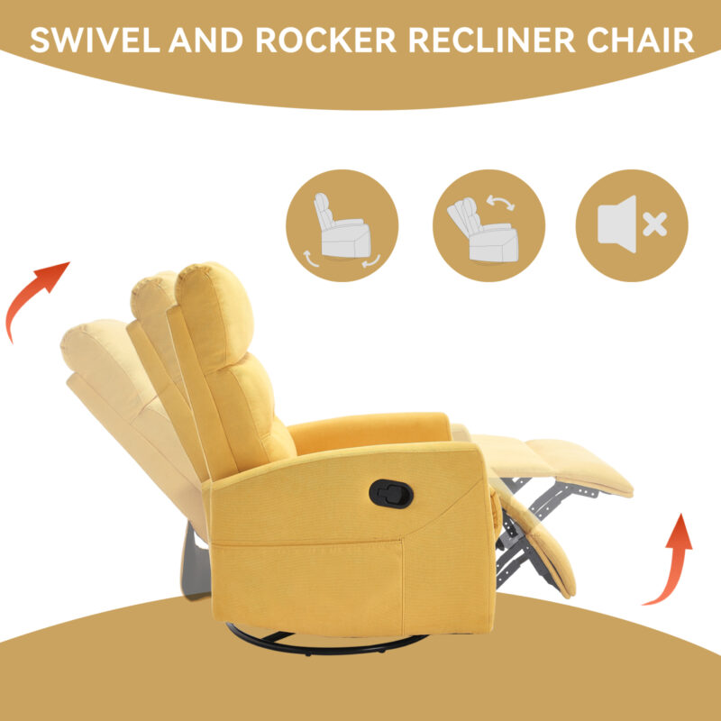 Manual Recliner Chair with Rocker and Swivel in Fabric for Living Room - Image 18