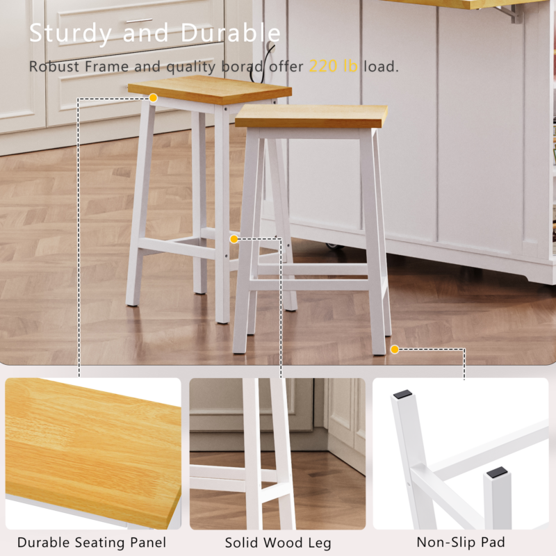 K&K Solid Wood Bar Stools (Not Cheap Iron), 25.6" Tall Set of 2 Bar Chairs, Kitchen Counter Stools with Footrests, Farmhouse Stools for Dining Room, Kitchen, Counter - Image 5