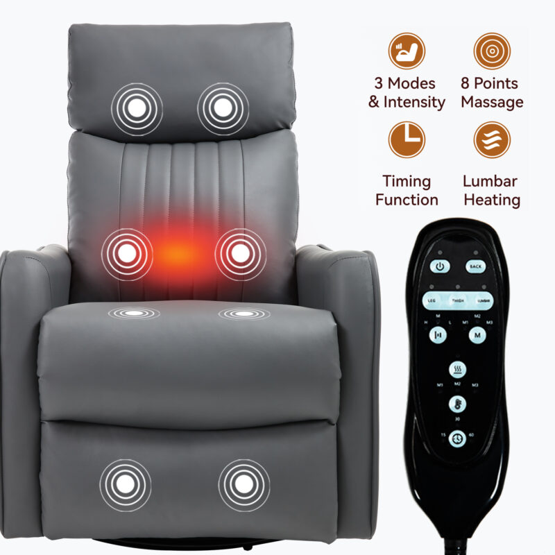 Red Faux Leather Heat Massage Manual Recliner Chair with Rocker and Swivel for Living Room - Image 17