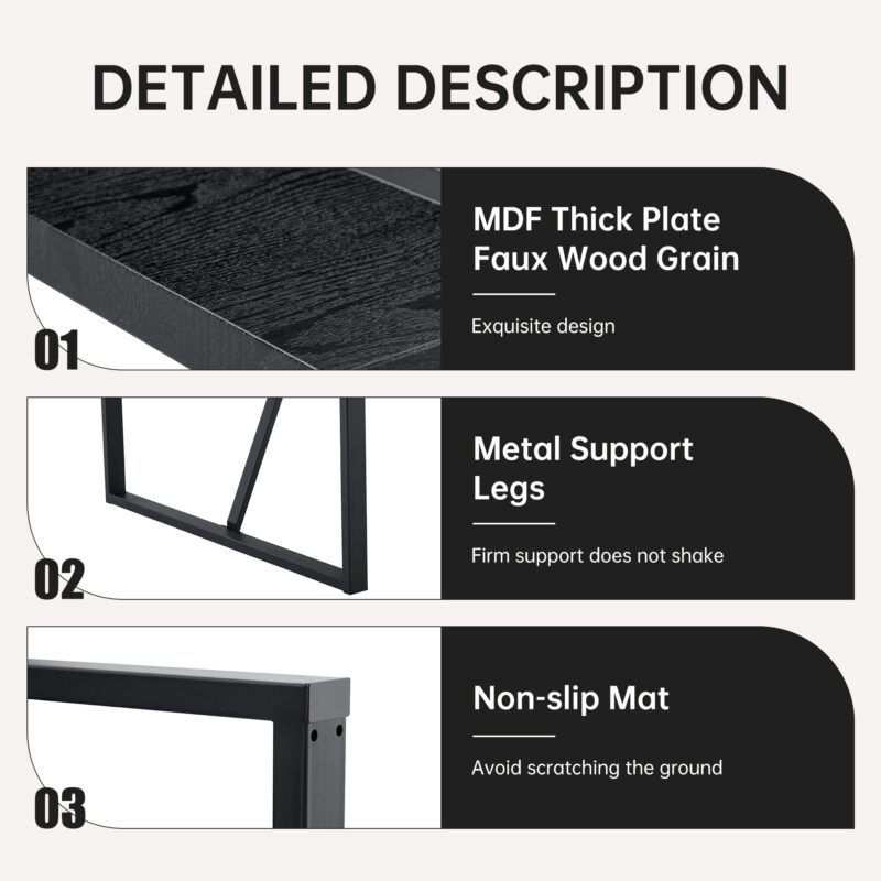 Rustic Industrial Rectangular Wood Dining Table For 4-6 Person, With 1.5" Thick Engineered Wood color Tabletop and Black Metal Legs,Desk For Kitchen Dining Living Room - Image 6