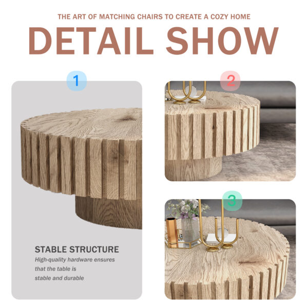 Modern minimalist circular coffee table 31.4'' with natural wood texture, stable and durable, enhancing spatial aesthetics suitable for living rooms, study rooms and offices