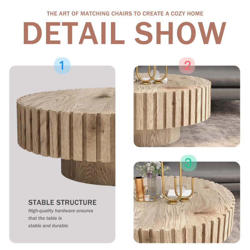 Modern minimalist circular coffee table 31.4'' with natural wood texture, stable and durable, enhancing spatial aesthetics suitable for living rooms, study rooms and offices - Image 4