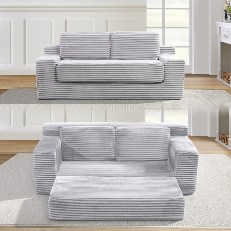 Corduroy Cloud Double Sofa, 2-in-1 Convertible Sofa Bed, Comfortable Boneless Double Sofa, Suitable for Living Room, Apartment, Small Space Grey - Image 4