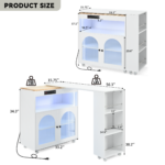 K&K Rolling Kitchen Island With Extended Table, Kitchen Island on Wheels with LED Lights,Power Outlets and 2 Fluted Glass Doors, Kitchen Island with a Storage Compartment and Side 3 Open Shelves - Image 13