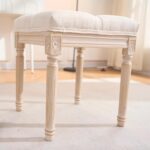 French Style Bench, Linen Fabric Entryway Bench, Upholstered Tufted End of Bed Bench with Brushed Wood Legs, Beige - Image 3