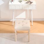 French Style Bench, Linen Fabric Entryway Bench, Upholstered Tufted End of Bed Bench with Brushed Wood Legs, Beige - Image 7