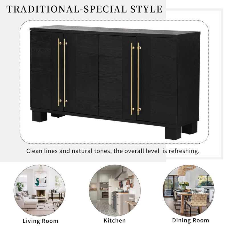 TREXM Sideboard Buffet Cabinet with Storage, Wood Sideboard with Adjustable Shelves and Gold Handles for Kitchen, Dining Room and Living Room - Image 14