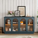 TREXM 4-Door Large Storage Buffet Cabinet with Glass Doors, Arched Cabinet with Adjustable Shelves for Kitchen, Dining Room and Living Room - Image 5